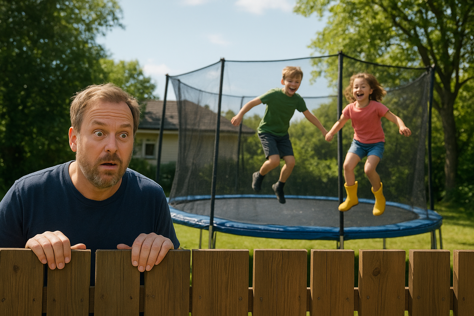 Når naboens trampoline blir en kilde til latter!