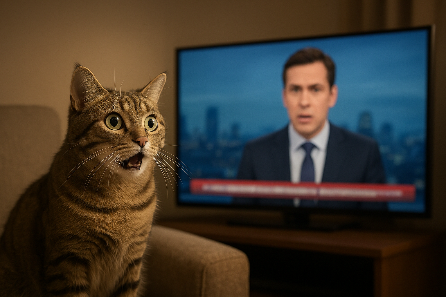 Katten og TV-nyhetene: Når Pus blir sjokkert!